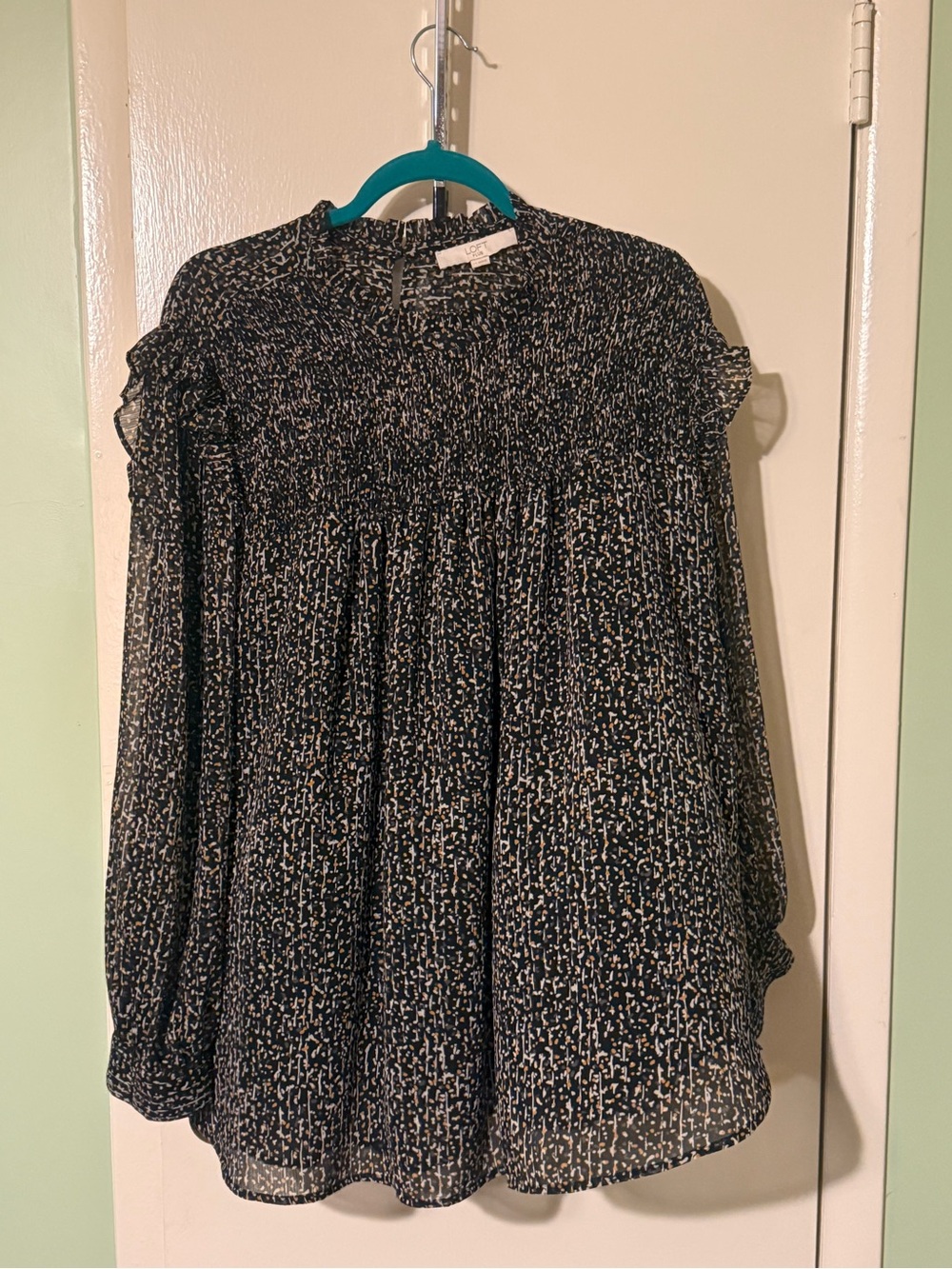 Smocked Yoke Black & Mustard Printed Long Sleeve Women's Top